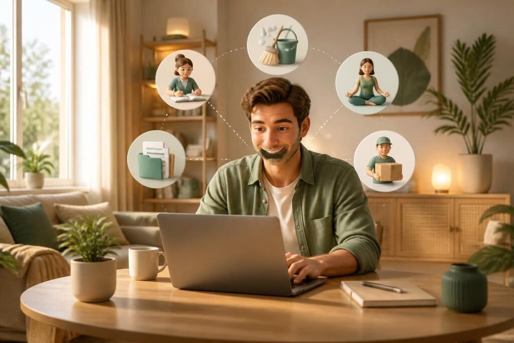 explorez les services authentiques proposés par cette plateforme d'aide en ligne à domicile et facilitez votre quotidien grâce à une assistance fiable et personnalisée.